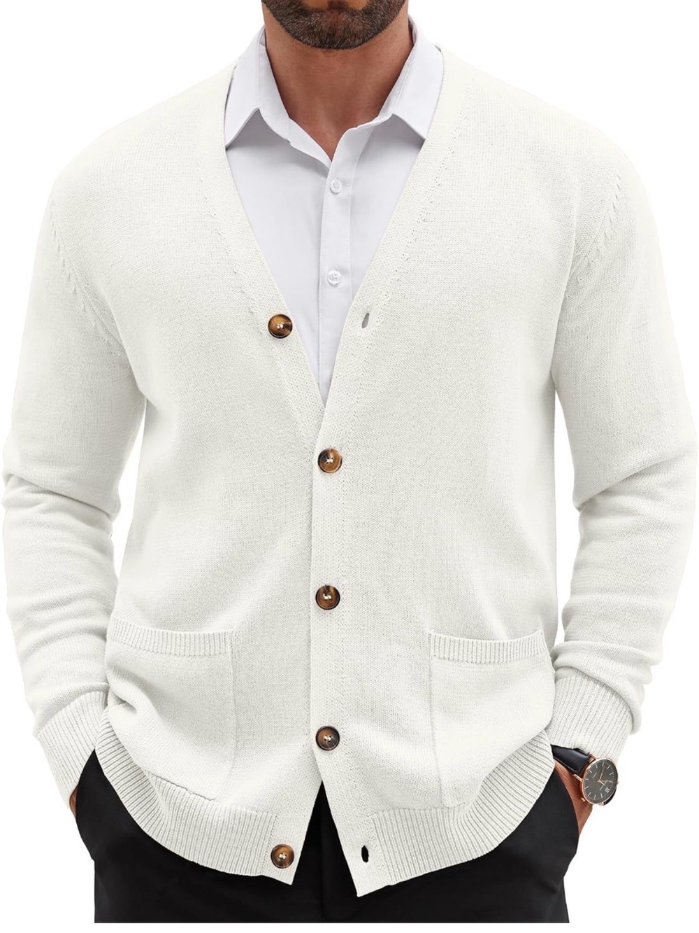 COOFANDY Men's 3XL Bright White Button-Front Cardigan Sweater Oversized NWT
